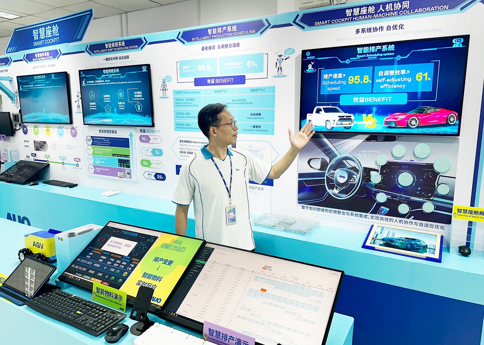 友達廈門將5G+ABC技術串聯生產管理全流程，打通研發、採購、生管、製程、設備、品質等產品全生命週期製造流程，完成數位化設計、智慧供應鏈、智慧座艙、全流程設備管理、資料驅動優化、智慧線上檢測、智慧品管等自我調整生產模式升級